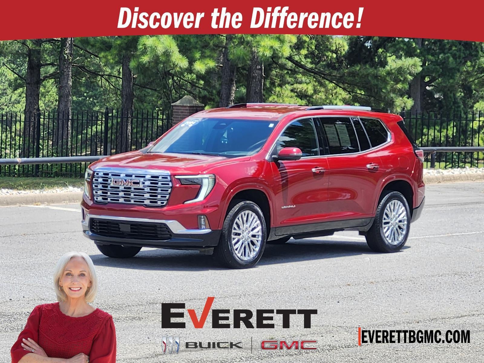 2024 GMC Acadia FWD Denali in Volcanic Red Tintcoat — front three-quarter view
