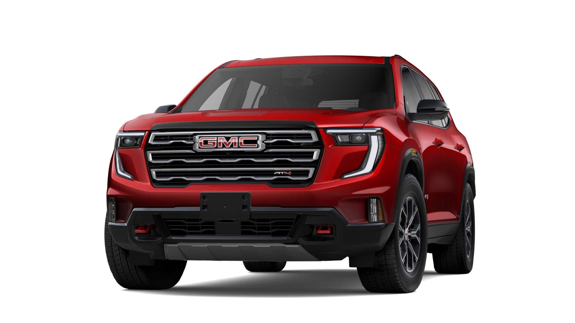 2026 GMC Acadia AWD AT4 in Volcanic Red Tintcoat — front three-quarter view