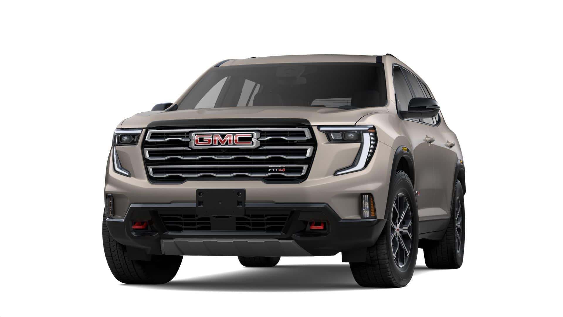2026 GMC Acadia AWD AT4 in Riverstone Metallic — front three-quarter view