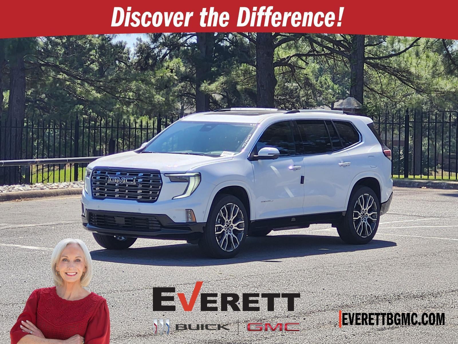 2026 GMC Acadia FWD Denali Ultimate in Summit White — front three-quarter view