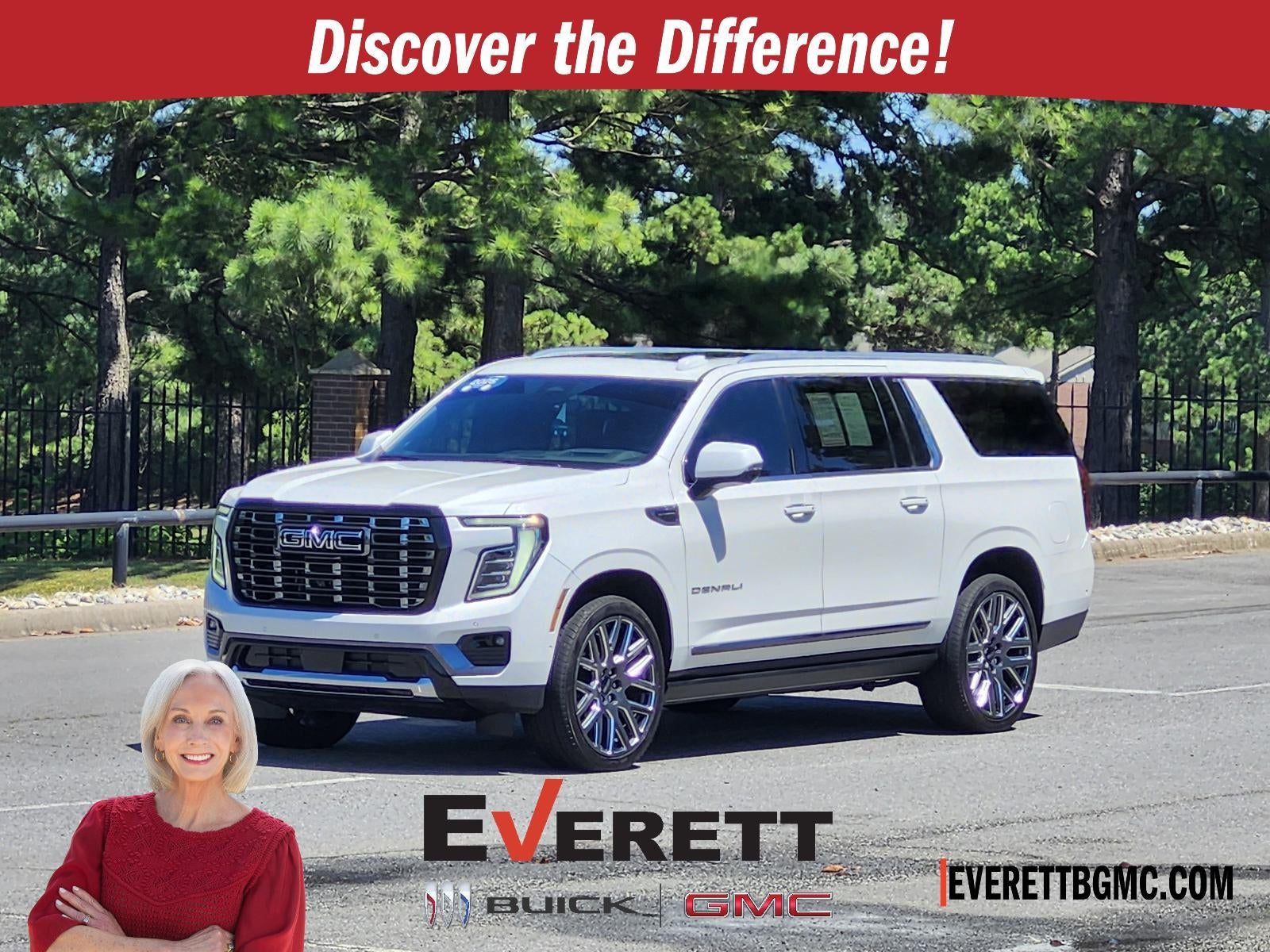 2025 GMC Yukon XL Denali Ultimate in White Frost Tricoat — front three-quarter view