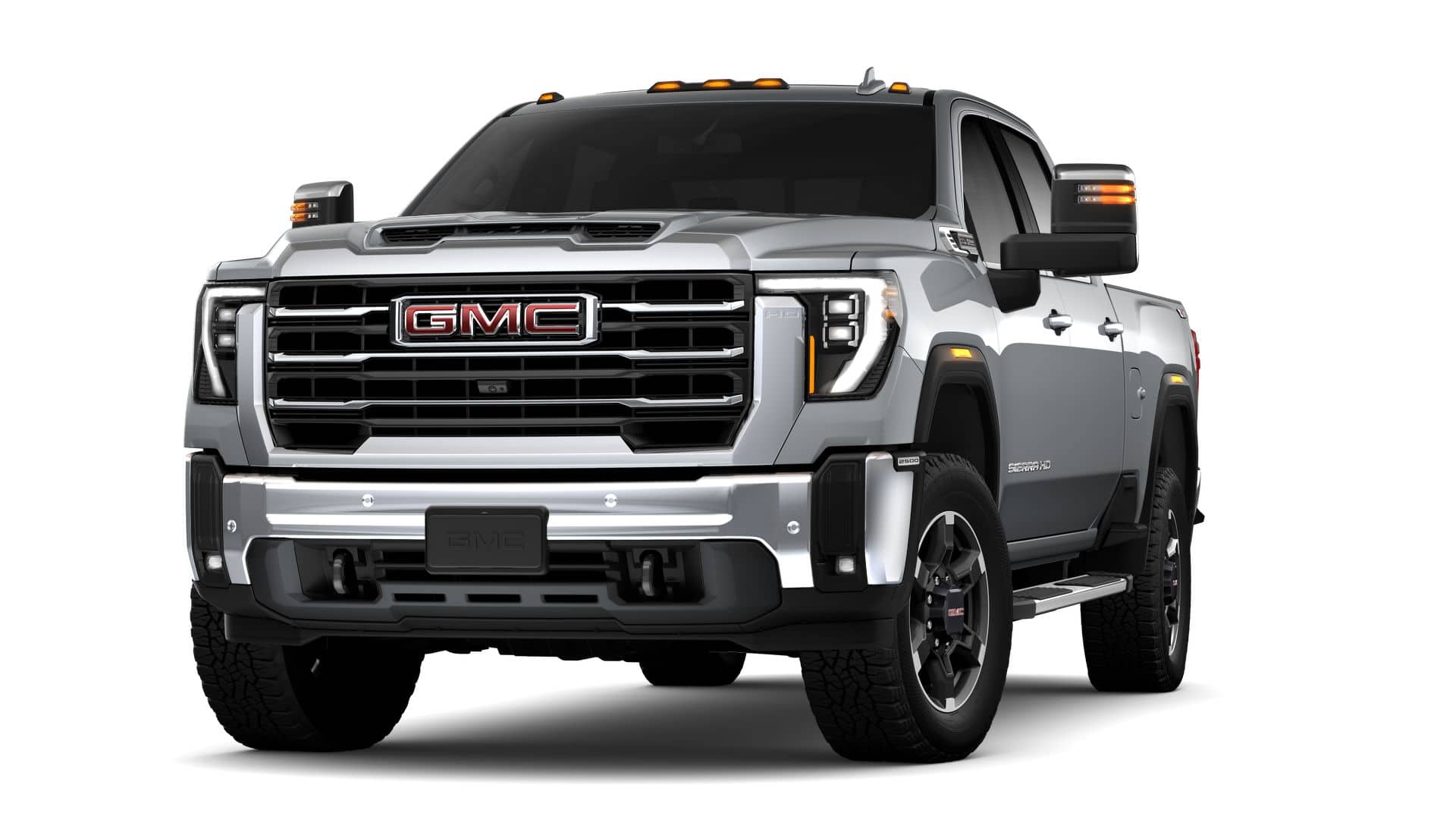 2026 GMC Sierra 2500 HD Crew Cab Standard Box 4-Wheel Drive SLT in Sterling Metallic — front three-quarter view