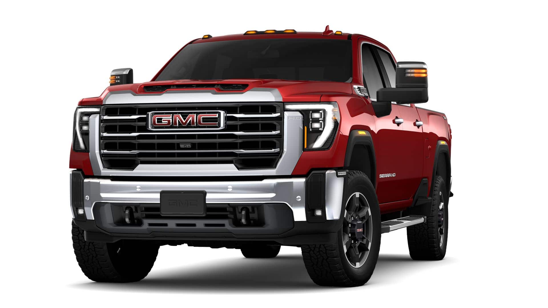 2026 GMC Sierra 2500 HD Crew Cab Standard Box 4-Wheel Drive SLT in Volcanic Red Tintcoat — front three-quarter view