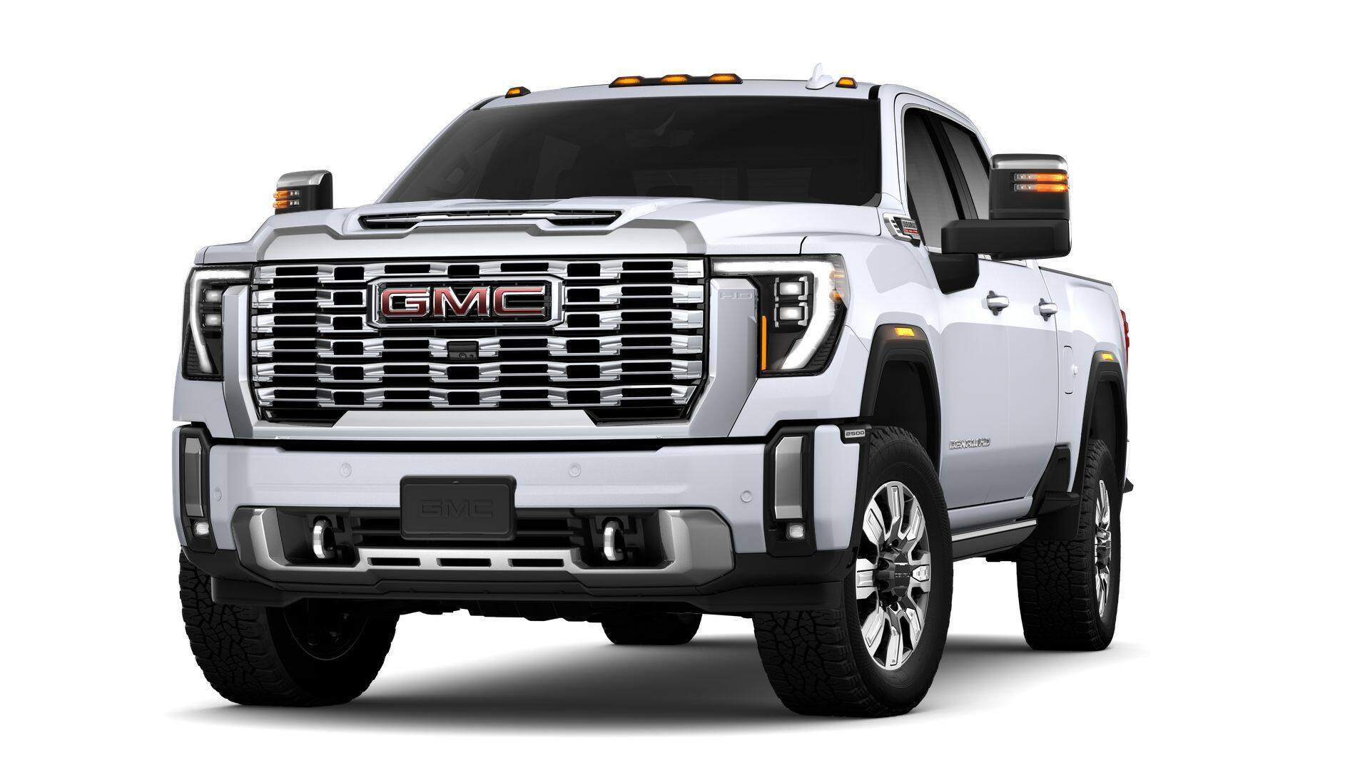 2026 GMC Sierra 2500 HD Crew Cab Standard Box 4-Wheel Drive Denali in Glacier White Tricoat — front three-quarter view