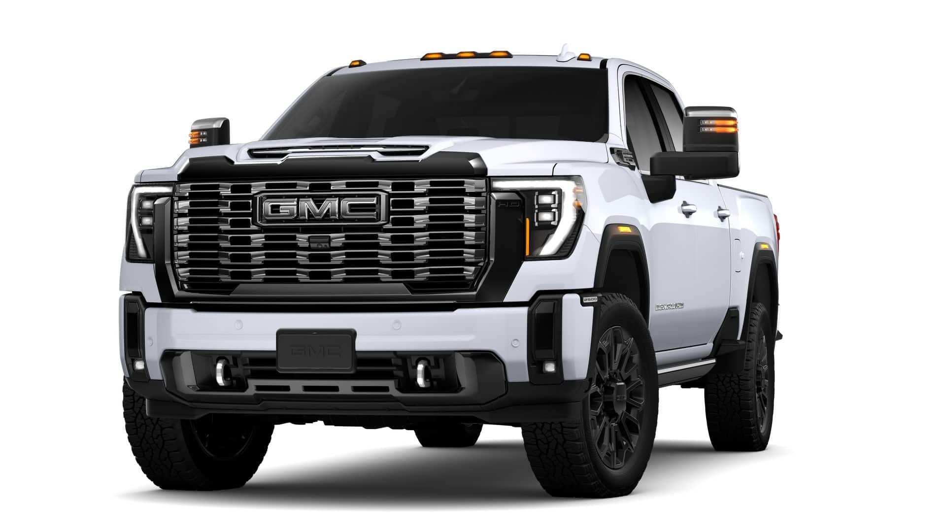 2026 GMC Sierra 2500 HD Crew Cab Standard Box 4-Wheel Drive Denali Ultimate in Glacier White Tricoat — front three-quarter view