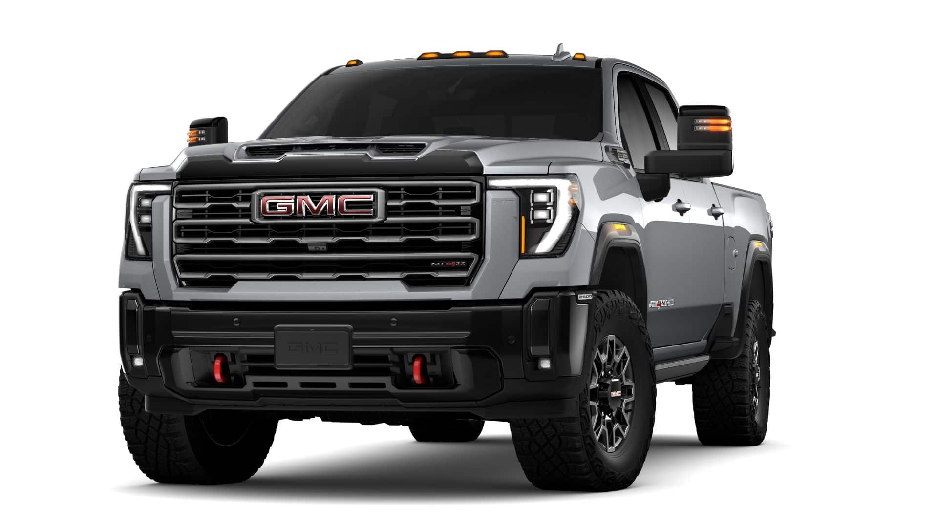 2026 GMC Sierra 2500 HD Crew Cab Standard Box 4-Wheel Drive AT4X in Sterling Metallic — front three-quarter view