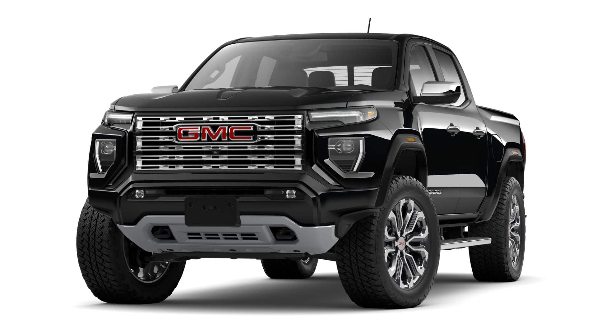 2026 GMC Canyon Crew Cab Short Box 4-Wheel Drive Denali in Onyx Black — front three-quarter view