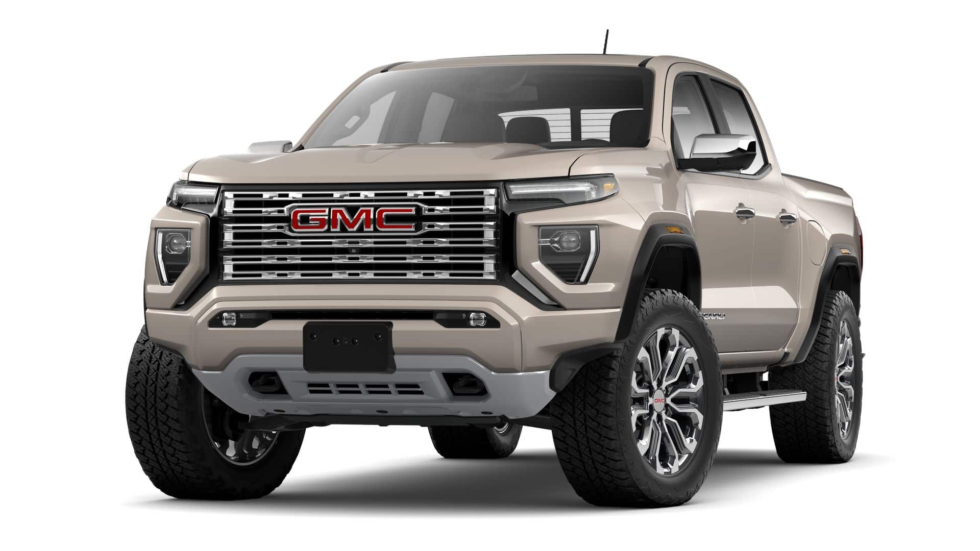 2026 GMC Canyon Crew Cab Short Box 4-Wheel Drive Denali in Coastal Dune — front three-quarter view