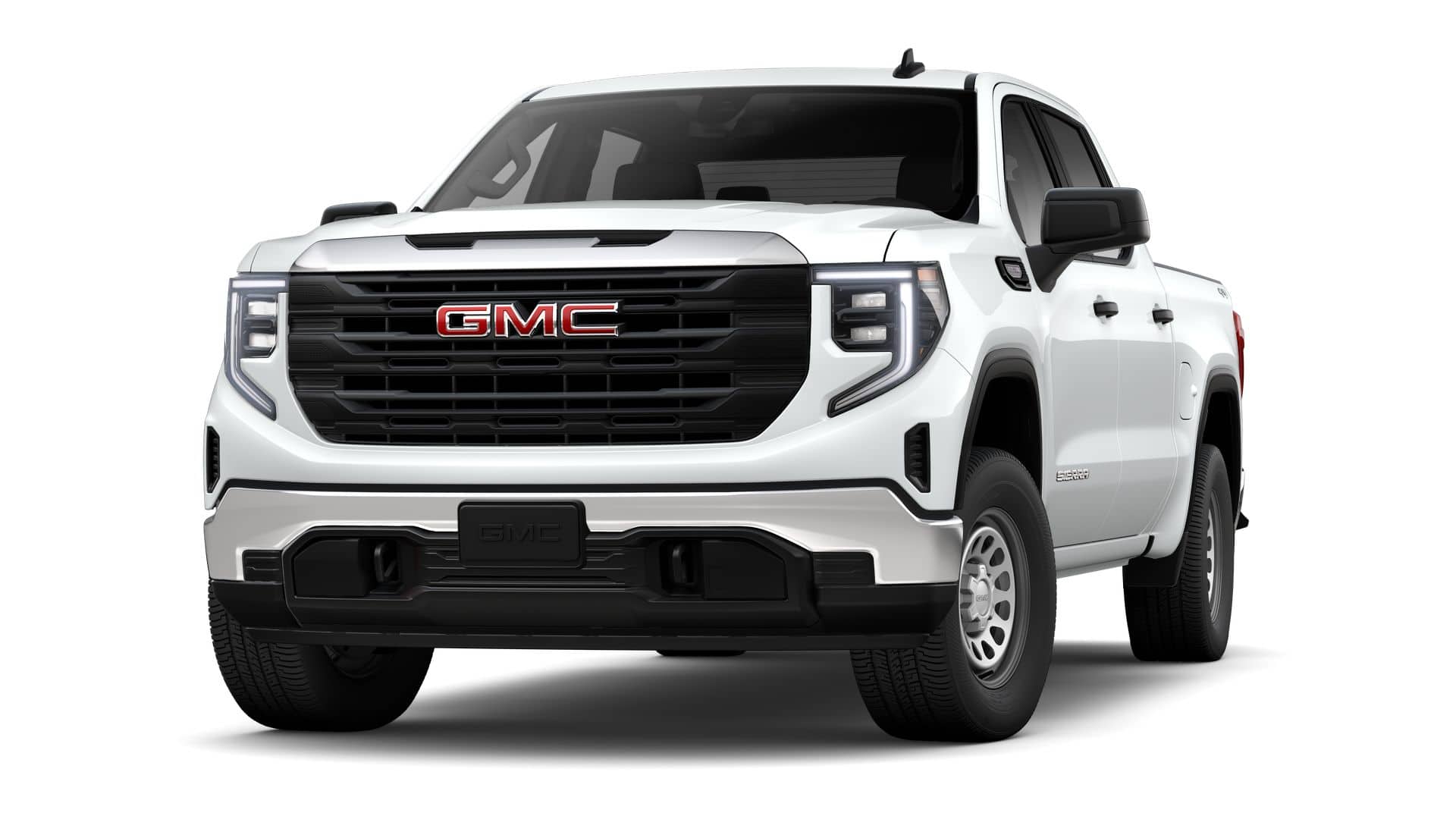 2026 GMC Sierra 1500 Crew Cab Short Box 4-Wheel Drive Pro in Summit White — front three-quarter view