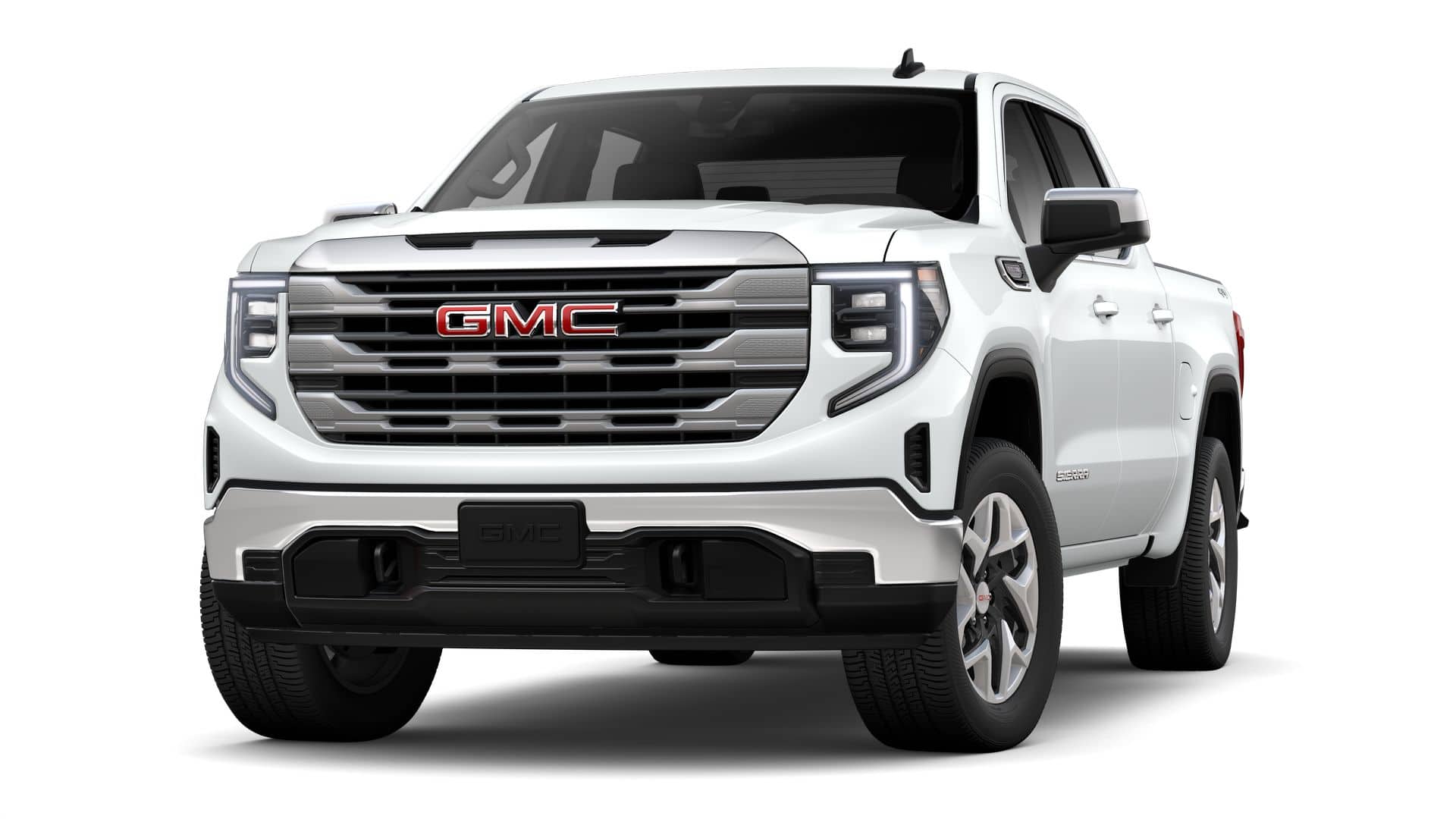 2026 GMC Sierra 1500 Crew Cab Short Box 4-Wheel Drive SLE in Summit White — front three-quarter view