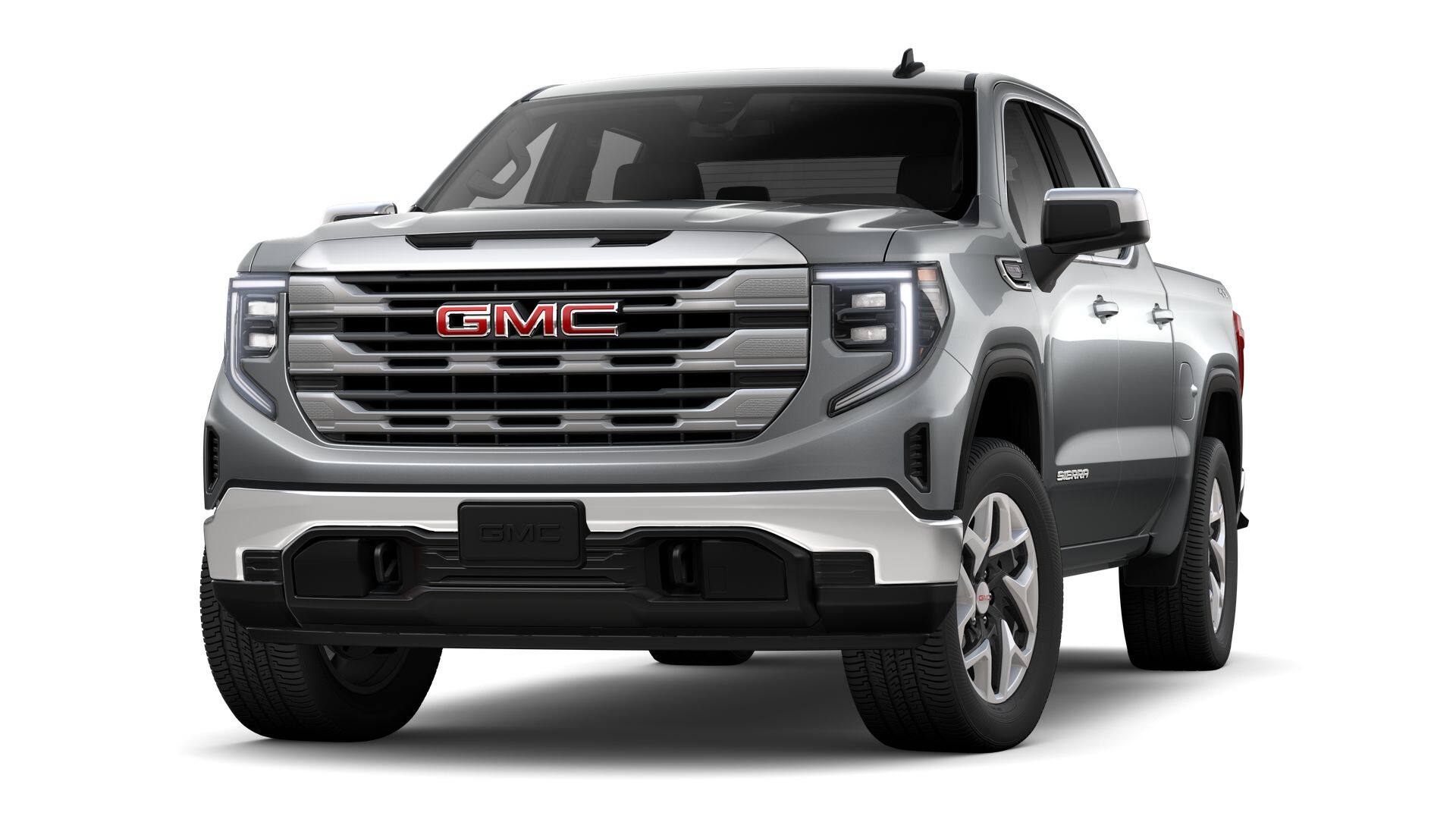 2026 GMC Sierra 1500 Crew Cab Short Box 4-Wheel Drive SLE in Sterling Metallic — front three-quarter view