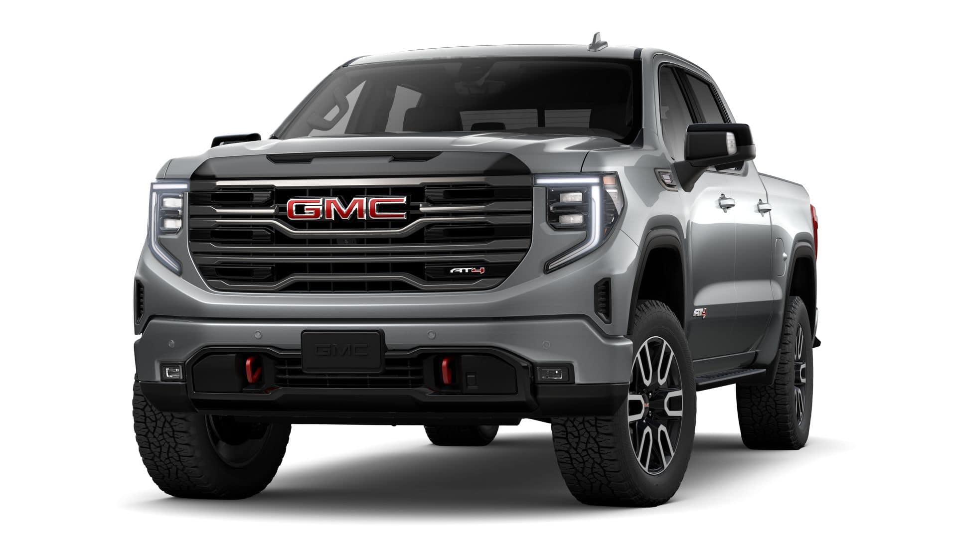 2026 GMC Sierra 1500 Crew Cab Short Box 4-Wheel Drive AT4 in Sterling Metallic — front three-quarter view