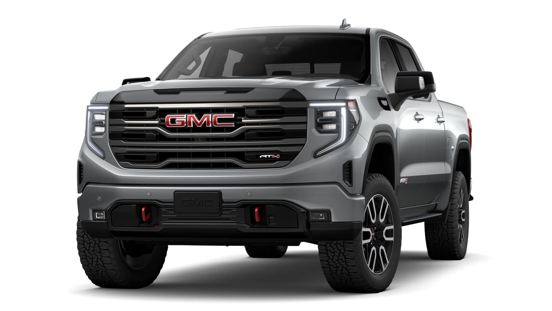 2026 GMC Sierra 1500 Crew Cab Short Box 4-Wheel Drive AT4 in Sterling Metallic — front three-quarter view
