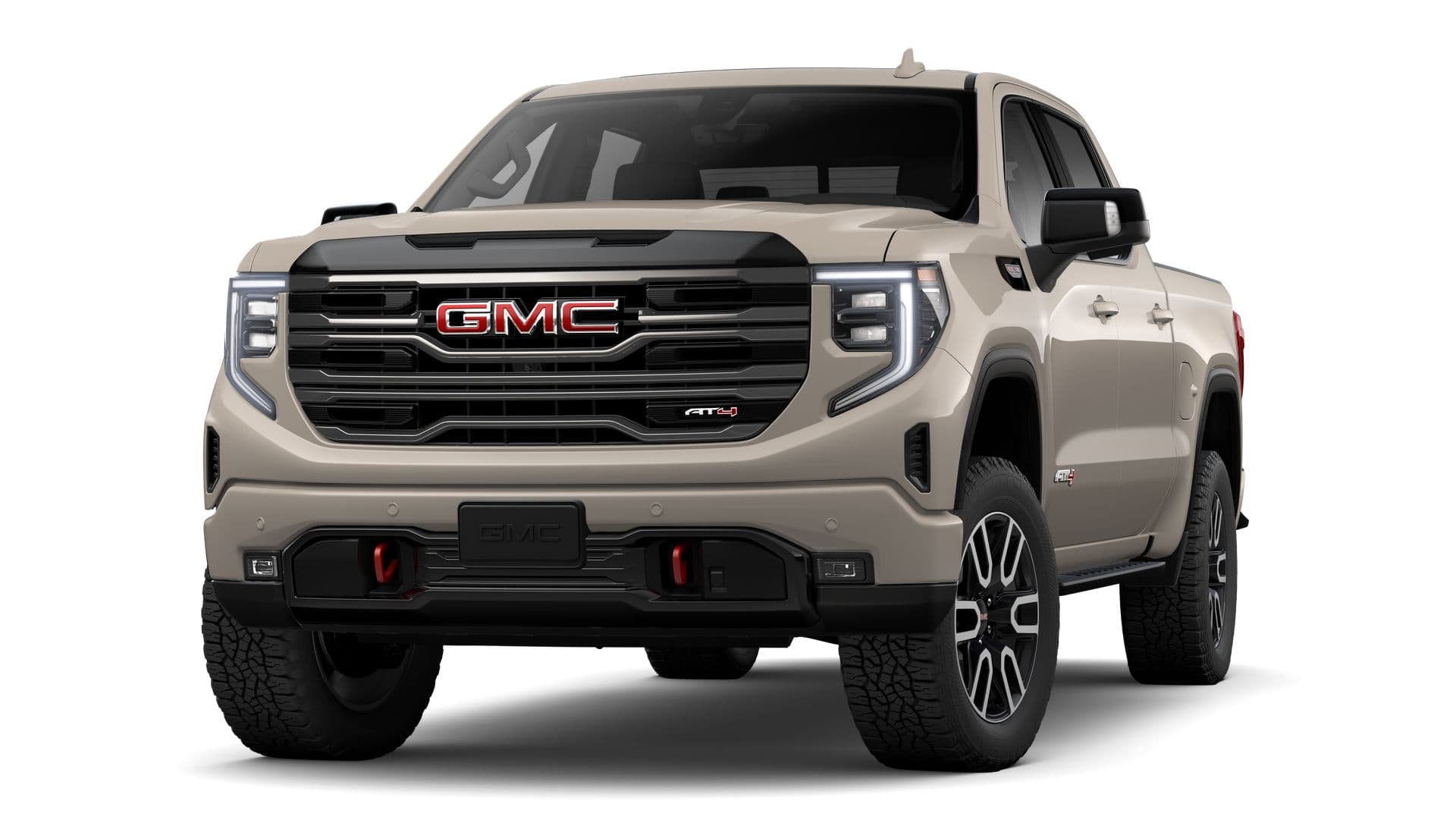2026 GMC Sierra 1500 Crew Cab Short Box 4-Wheel Drive AT4 in Coastal Dune — front three-quarter view