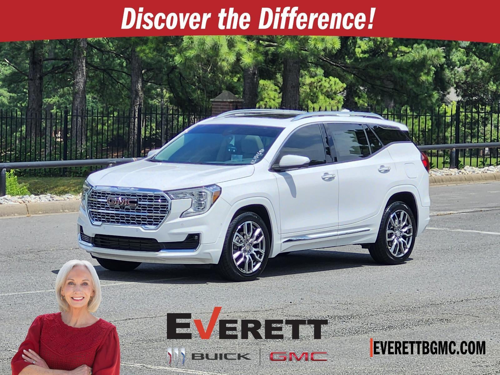 2022 GMC Terrain Denali in Summit White — front three-quarter view