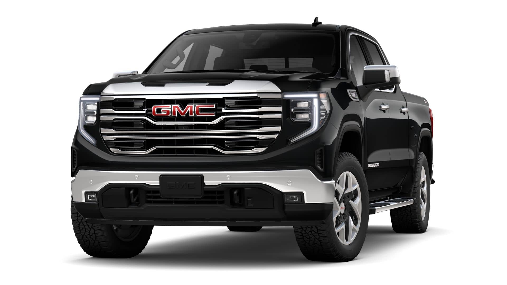 2026 GMC Sierra 1500 Crew Cab Short Box 4-Wheel Drive SLT in Onyx Black — front three-quarter view