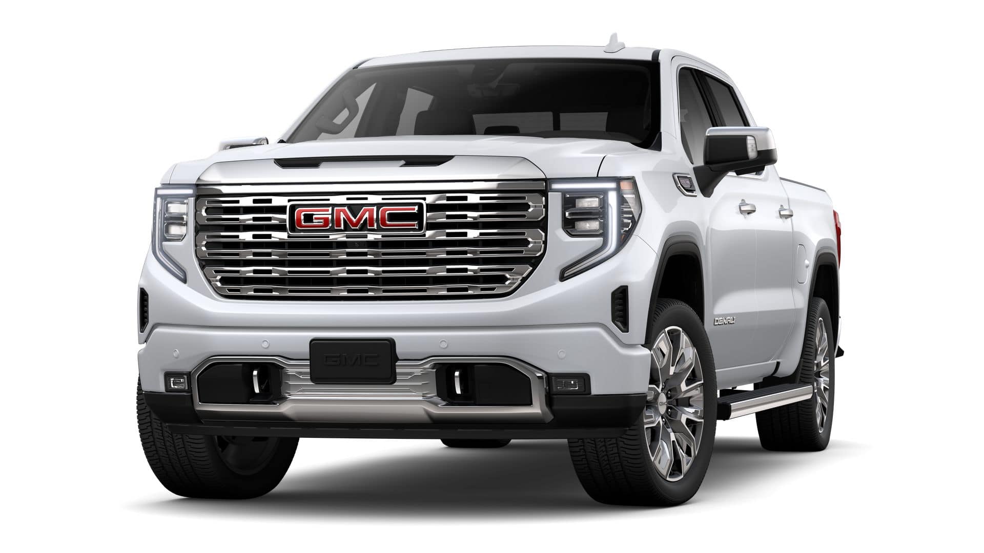 2026 GMC Sierra 1500 Crew Cab Short Box 4-Wheel Drive Denali in Glacier White Tricoat — front three-quarter view